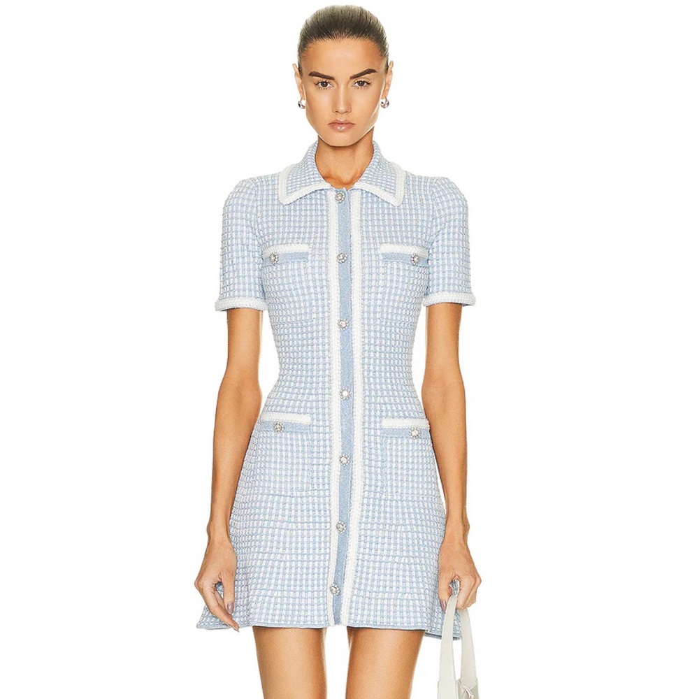 SELF-PORTRAIT
Blue Lurex Knitted Mini Dress